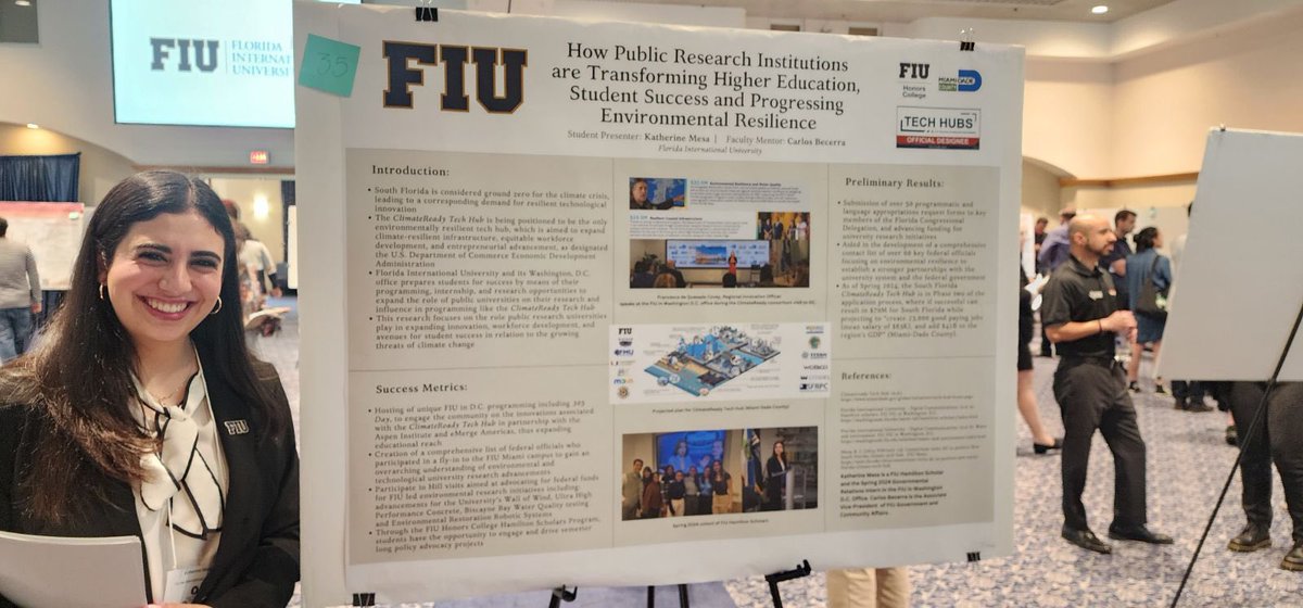 On campus today, our own @fiuhonors @fiu_sipa Hamilton Scholar Katherine Mesa presented the advocacy and student engagement opportunities with the @MiamiDadeCounty @CommerceGov ClimateReady #TechHub!