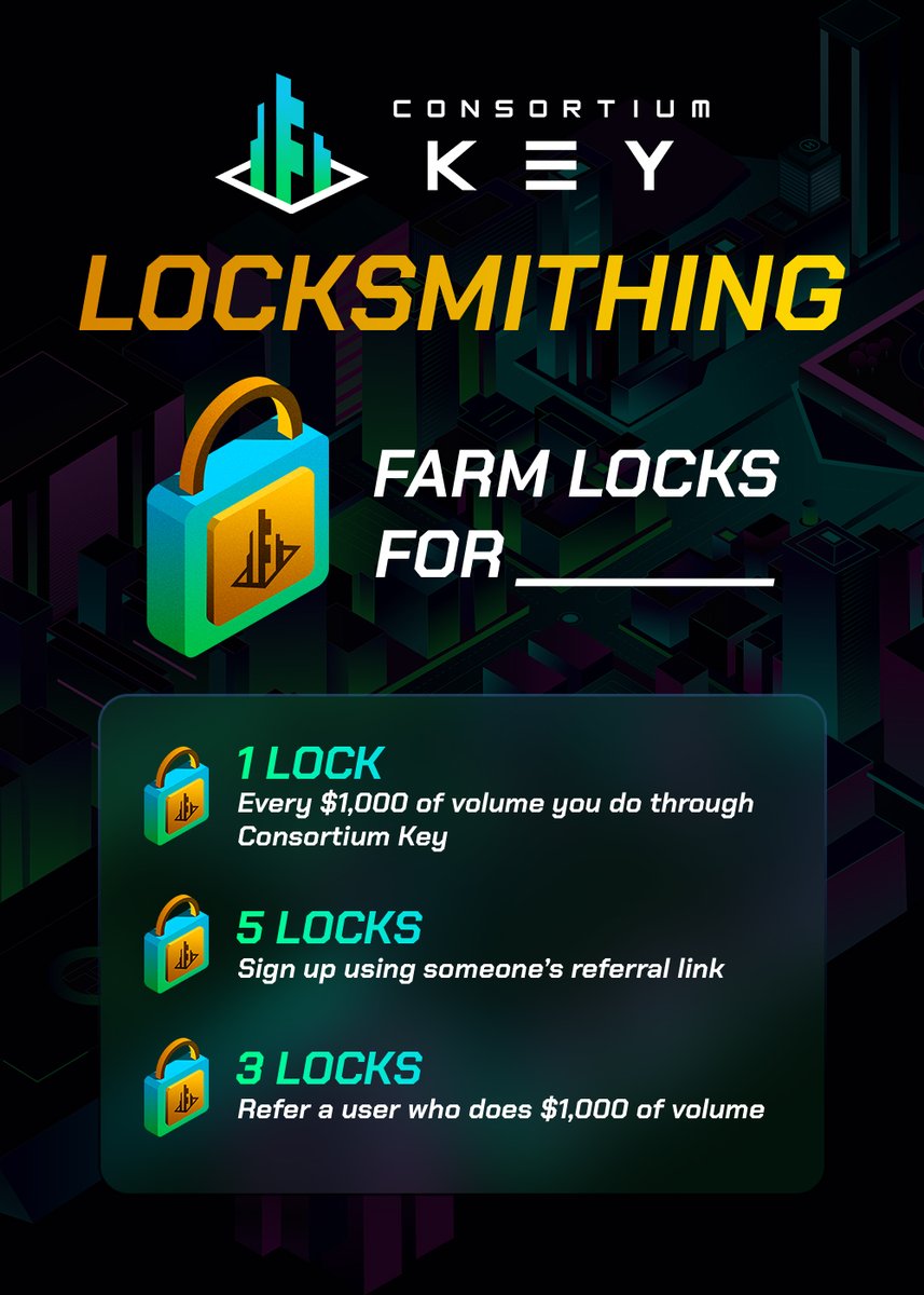 Time to let the Locksmithing begin! Trade more, earn more🔐 Simply trade w/ us on any of our supported chains & refer users to earn Locks (points)!🧑‍🤝‍🧑 Locks will be used for ________ later, so accumulate as many as possible🤫 Get Locked & Loaded👇 bit.ly/CKTG