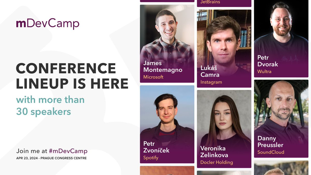 Clebrate our 10th anniversary at this year's event with an amazing line-up with unforgettable speakers from @instagram, @Microsoft, @Spotify and more! Discover our full list of speakers and the event schedule. 👇 mdevcamp.eu/#speakers See you soon!