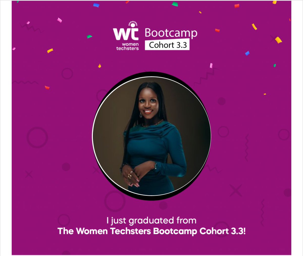 Congratulations to me 🎉

First step into Tech 👩‍💻
I'm super excited and i can't wait to explore Tech.

Thank you  #Tech4Dev #WomenTechsters #WTBootcampCohort2024