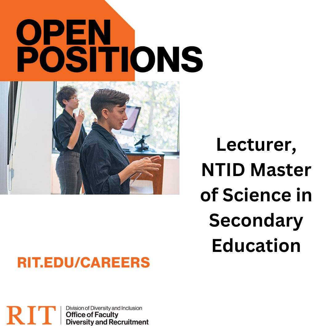 📌Faculty Job Alert📌
@RITNTID is currently looking for a Lecturer to support the Master of Science in Secondary Education program. Learn more and apply: brnw.ch/21wIrCz

#FacultyDiversity #ASL #DeafAcademia #DeafAcademics #DeafEducation #futurefaculty