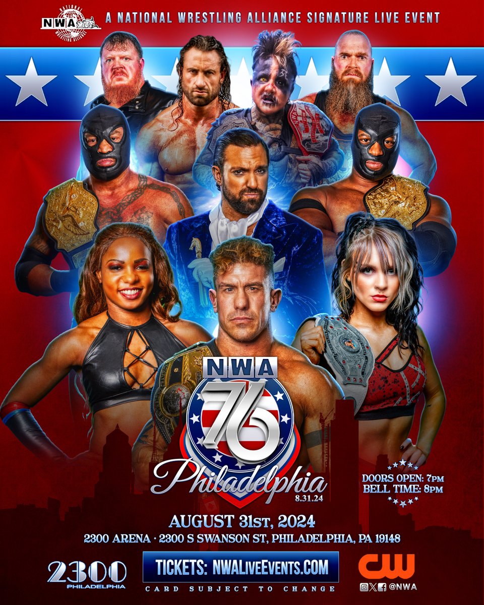 .@NWA returns to Philadelphia, PA after 3 decades on August 31 for #NWA76 ! Tickets available now : 2300arena.showare.com/orderticketsve…