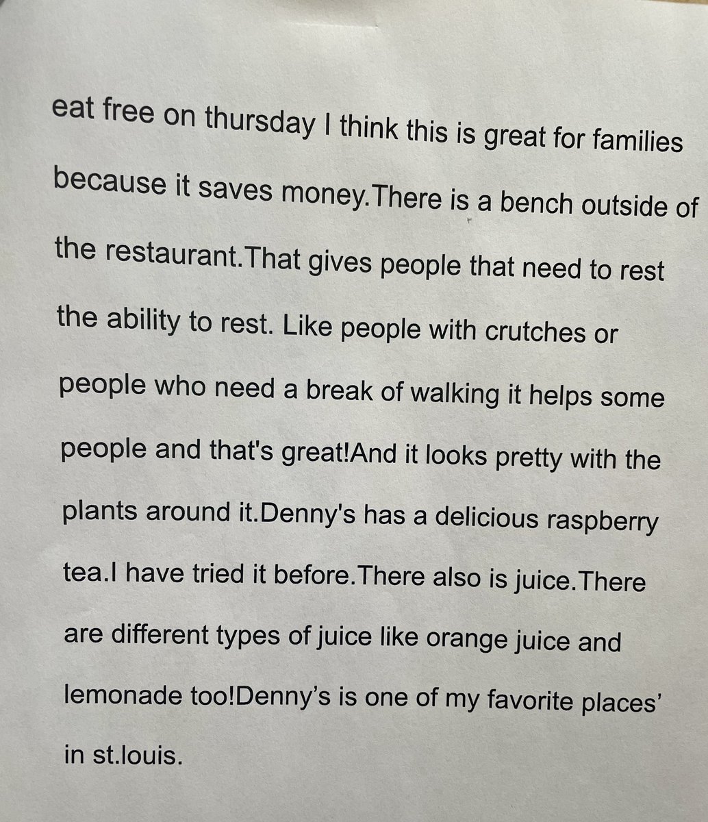 First grade assn: write about where to go on a STL staycation. Obvious answer: Denny’s. There are pancakes that have frosting and sprinkles.