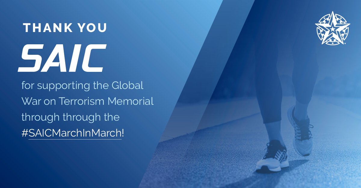 We are so thankful to SAIC for their generous support of our mission! SAIC employees raised funds and awareness of the Global War on Terrorism Memorial by walking in the #SAICMarchInMarch. Learn more about how you can support our mission: bit.ly/45SOyeL