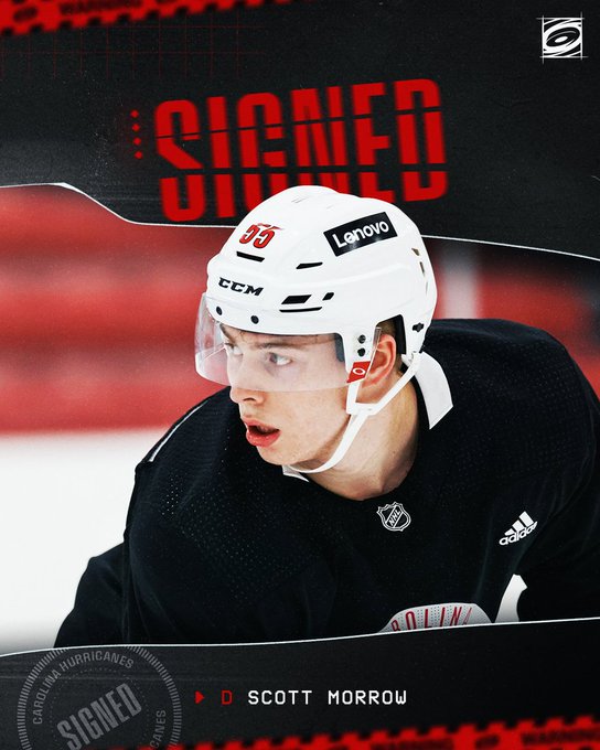 Graphic announcing the signing of defenseman Scott Morrow 