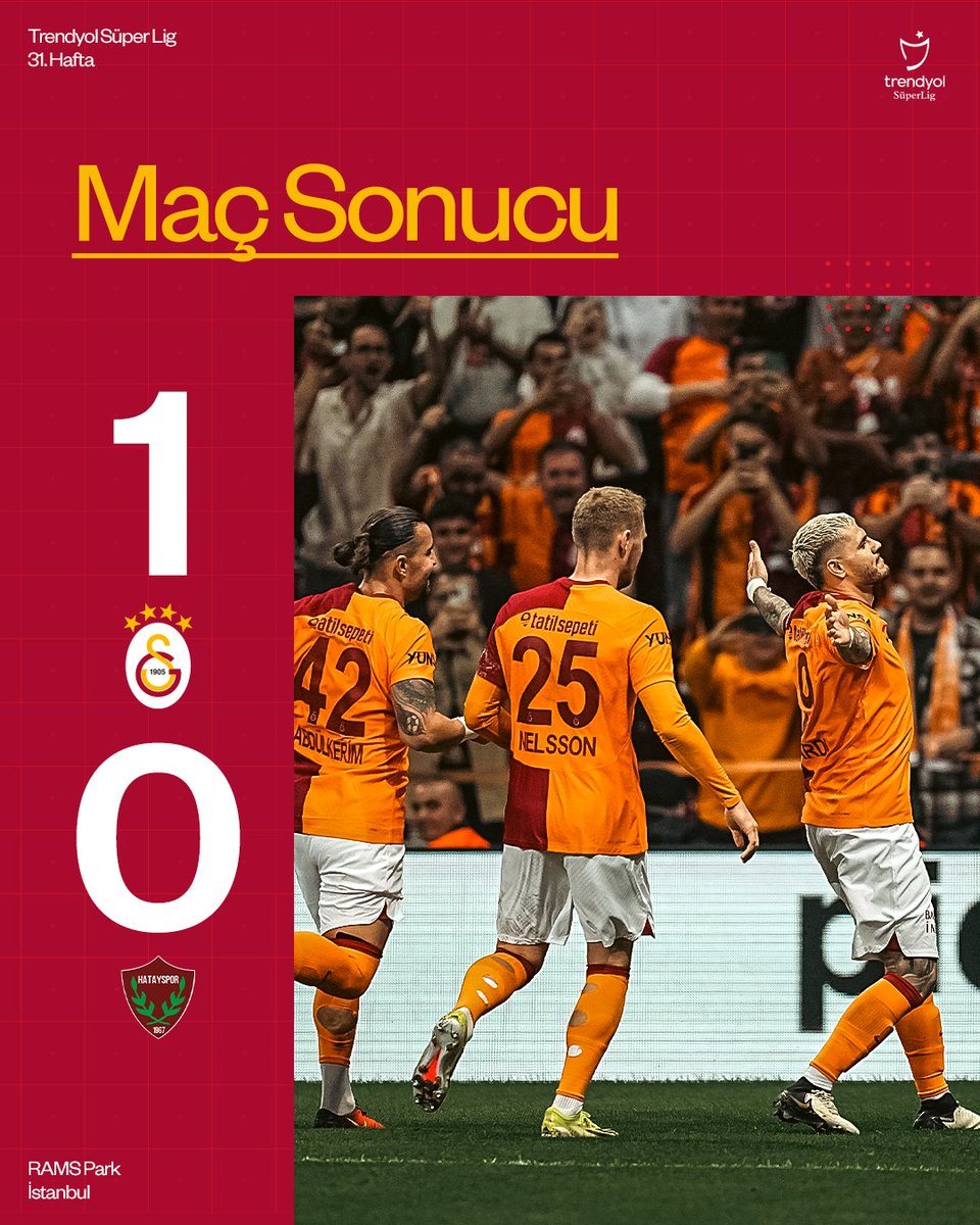 Trendyol Süper Lig’de üst üste 1️⃣2️⃣. galibiyet! 💪🙌 Maç sonucu: Galatasaray 1-0 A. Hatayspor 👏 #GSvHTY