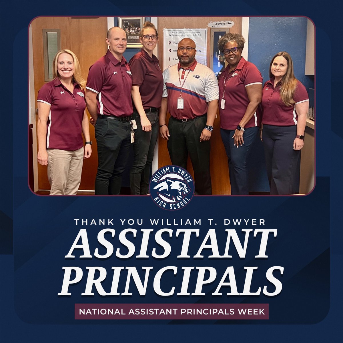 It is National Assistant Principals Week! Thank you Mrs. Farrell, Ms. Schneider, Ms. Wilkes, Ms. Winfrey, and Mr. Wojciechowsky for all you do in support of Dwyer High School! #WeAreDwyer #APWeek24