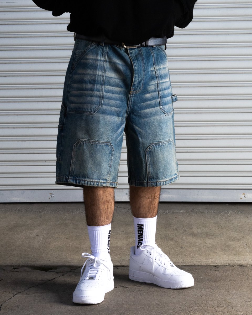 MENACE STEEL EMBOSSED DENIM CARPENTER SHORTS 🛠️⛓️