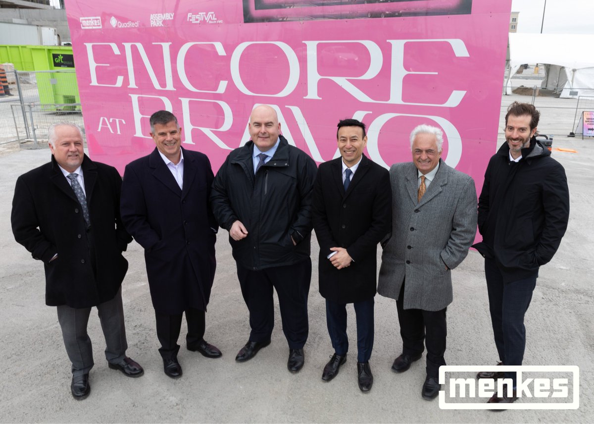 MenkesLife's tweet image. We're thrilled to share that Menkes and our partner QuadReal Property Group broke ground today in a ceremony marking the start of construction on the East Tower at Bravo, the second phase of Festival in South VMC!