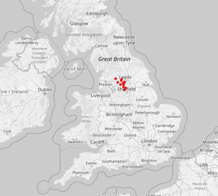 Very nice tool. Had a look at the geography of places ending in 'Royd' (e.g. Mytholmroyd). I wonder if there is any that are as geographically precise!