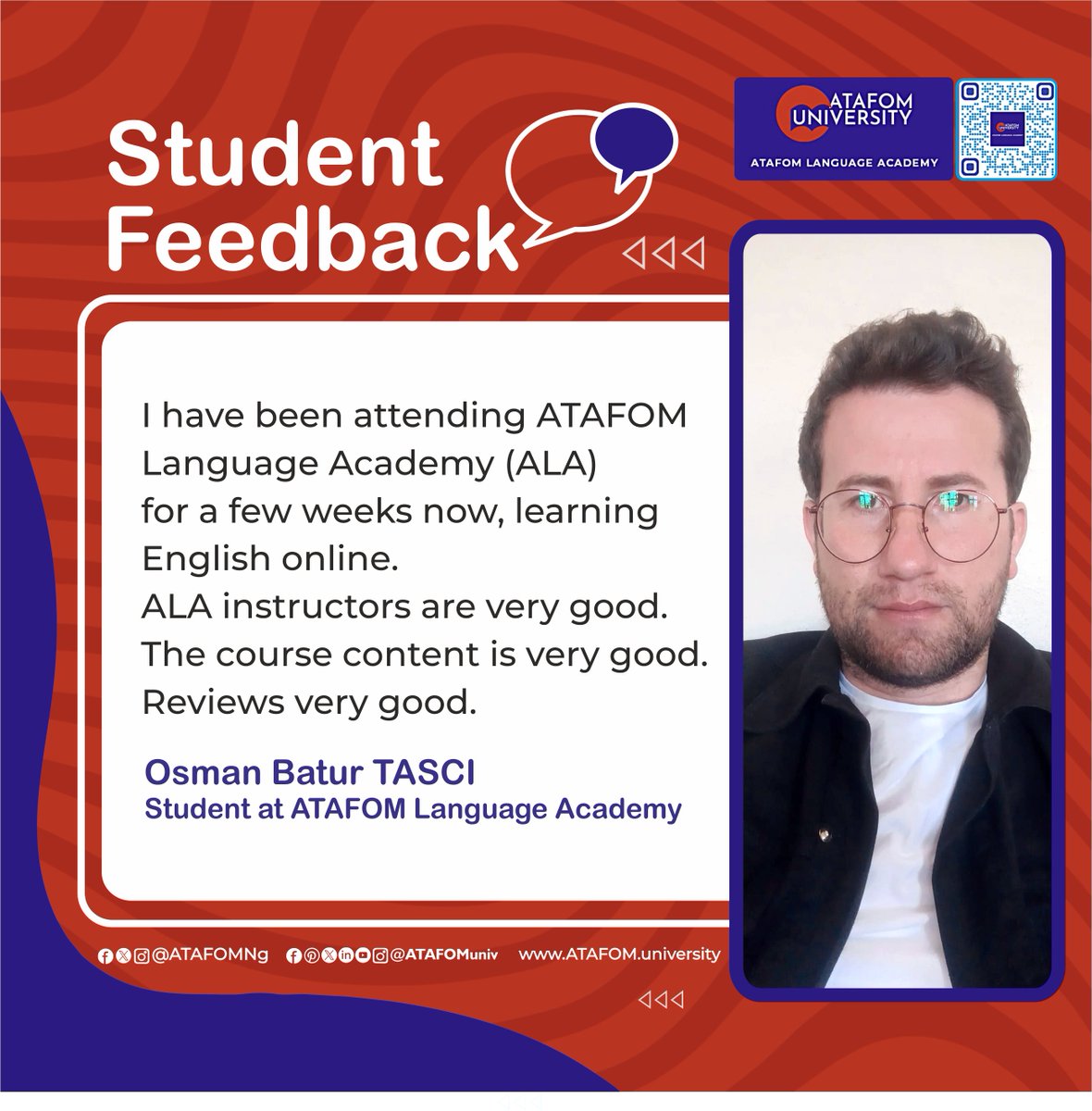 STUDENT FEEDBACK  

Osman Batur TASCI
Student at ATAFOM Language Academy

Visit Our Website: ATAFOM.university

#Studentfeedbacks #ATAFOM #ATAFOMNG  #ATAFOMUniversity #onlinecampus #onlinelearning #enrollnow #admissionopen2023_24