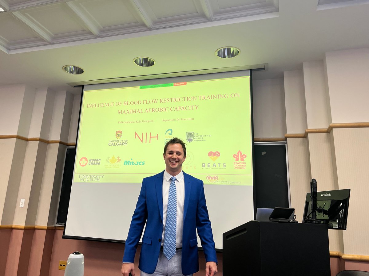 🍾CONGRATULATIONS DR. THOMPSON!👍 📢Kyle Thompson, PhD, Successfully Defended His Thesis! 🫀Blood Flow Restriction Training & Maximal Aerobic Capacity 🥼Prof. Jamie Burr's Lab: hplguelph.weebly.com 🎓#PhDGrad 🗓️April 2 📌Food Sciences, Room FS 292 @UofG_HHNS! 🏛️#UofG #UofGCBS