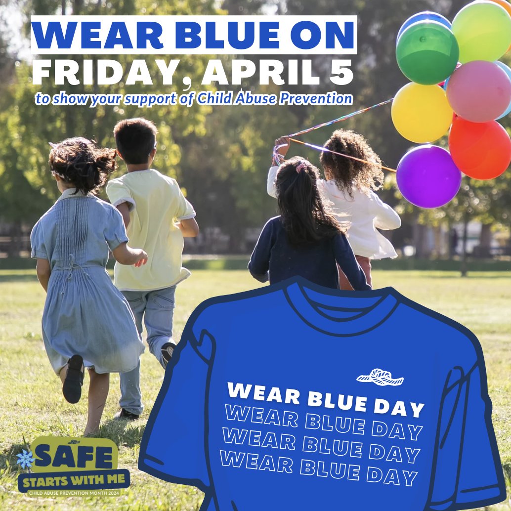 Join us as we kick off Child Abuse Prevention Month with #WearBlueDay on Fri 4/5! By wearing blue, you are demonstrating your commitment to protecting positive childhood experiences. Tag us and #WEARBLUE on Fri 4/5! #wearblueday2024 #WearBlueDay2024IN #WearBlueDay2024NC