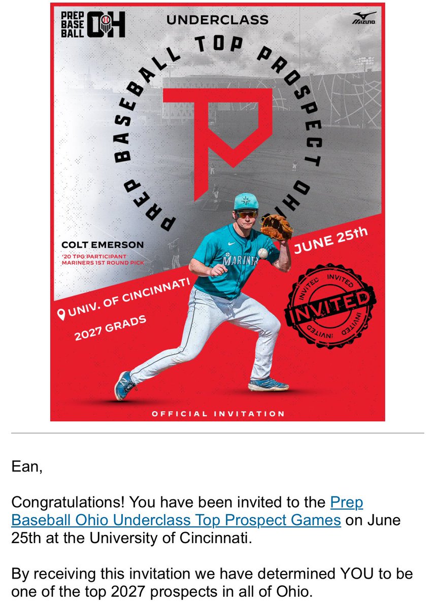 Ean Conn (@eanconn23) on Twitter photo Thank you to <a href="/PrepBaseballOH/">Prep Baseball Ohio</a> and <a href="/weldyprep/">Kyle Weldon</a> for the invitation to the Top Prospect Games. Honored to have this opportunity and hope to be there! Thank you to <a href="/PrepBaseballOH/">Prep Baseball Ohio</a> and <a href="/weldyprep/">Kyle Weldon</a> for the invitation to the Top Prospect Games. Honored to have this opportunity and hope to be there!