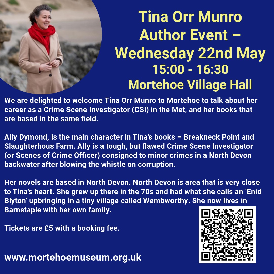 We are looking forward to a talk by Tina Orr Munro, booking is essential, you can book tickets online via our website or in Mortehoe Post Office #mortehoe #woolacombe