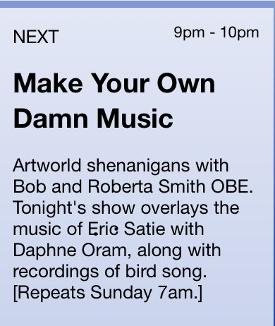 What would have happened if Oram and Satie had met… only on ⁦@ResonanceFM⁩ at 9