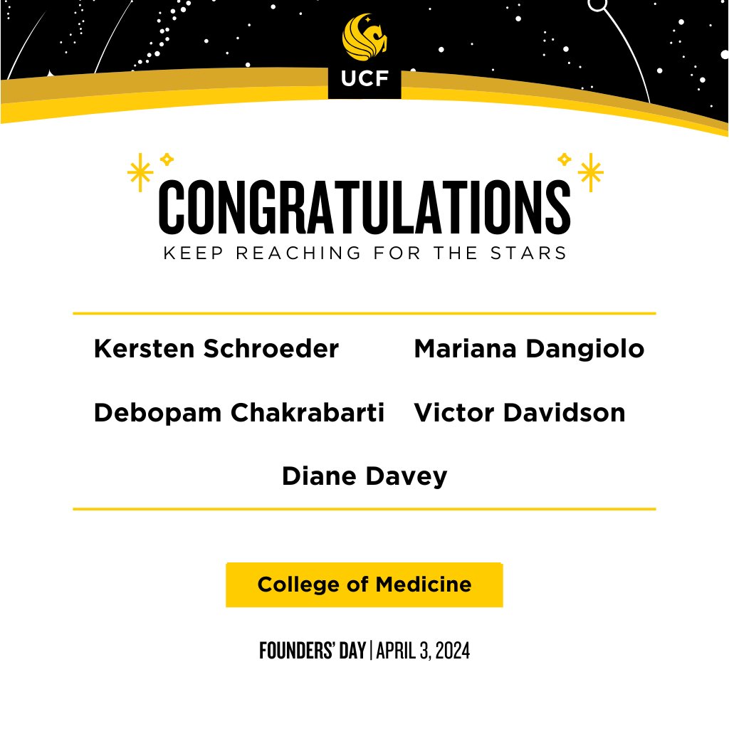 Five medical school faculty members are college honorees at this year’s UCF Founders’ Day, where UCF recognizes educators for their academic excellence, research and service. Read more: med.ucf.edu/news/congratul…