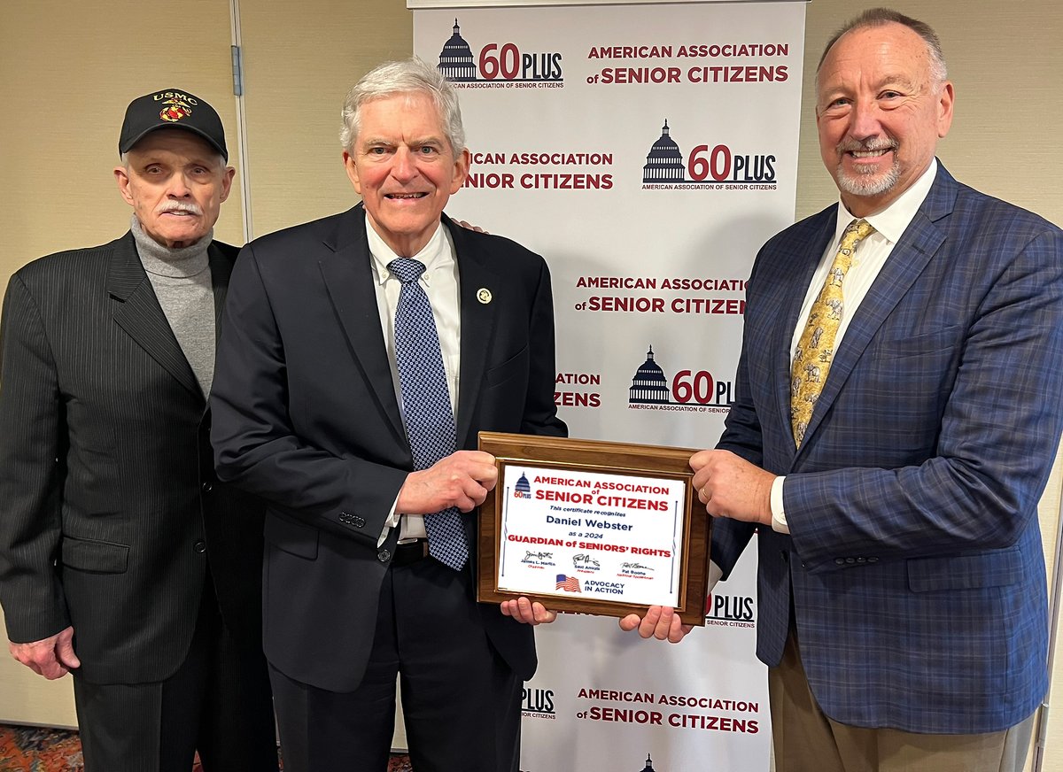 60 Plus - The American Association of Senior Citizens recognizes Representative Daniel Webster as a 2024 Guardian of Seniors' Rights. Thank you for all that you do for Senior Citizens! @RepWebster @sanuzis @JimMartin60Plus