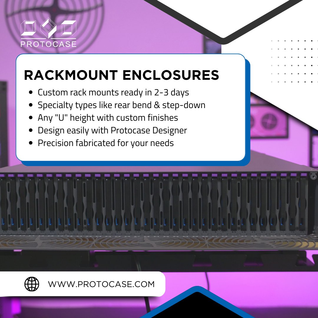 Revamp your tech with custom Rackmount Enclosures from Protocase!  From servers to PCs, we tailor to your exact needs in 2-3 days. Dive into custom specs with Protocase Designer for fast, efficient design and ordering. Ready to elevate your project? #TechDesign #Protocase