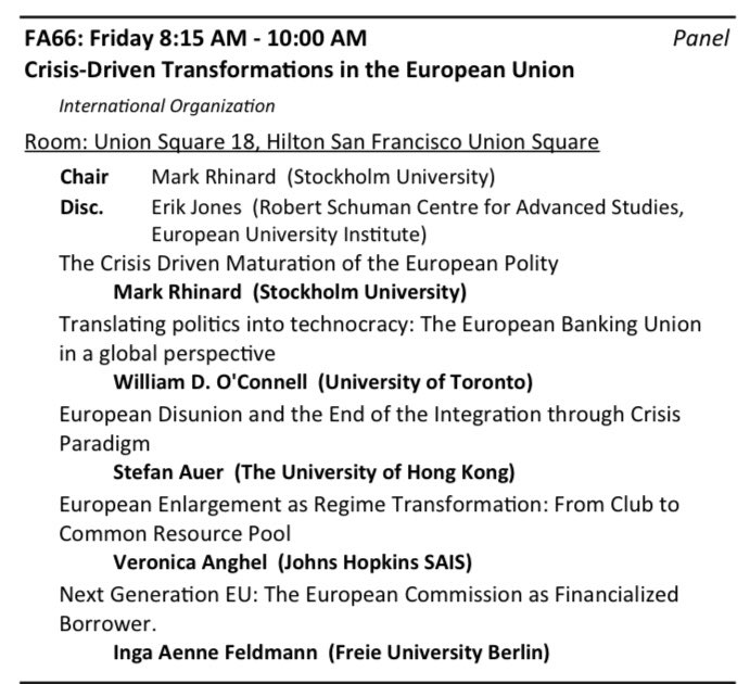 Yep, they were right. San Francisco, 49 sq miles surrounded by reality. #isa2024 Join us for a panel on crisis driven EU transformations. We will explore further applications of the ‘EU is a system of common resource pools’ argument just out @WEPsocial 👉🏾tandfonline.com/doi/full/10.10…