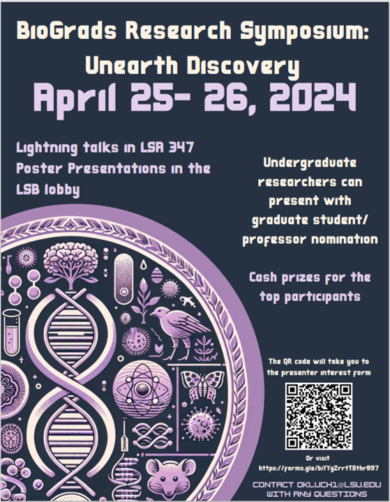 Attend and participate on the upcoming BioGrads Symposium on April 25-26, 2024 at LSA 347 and LSB lobby.