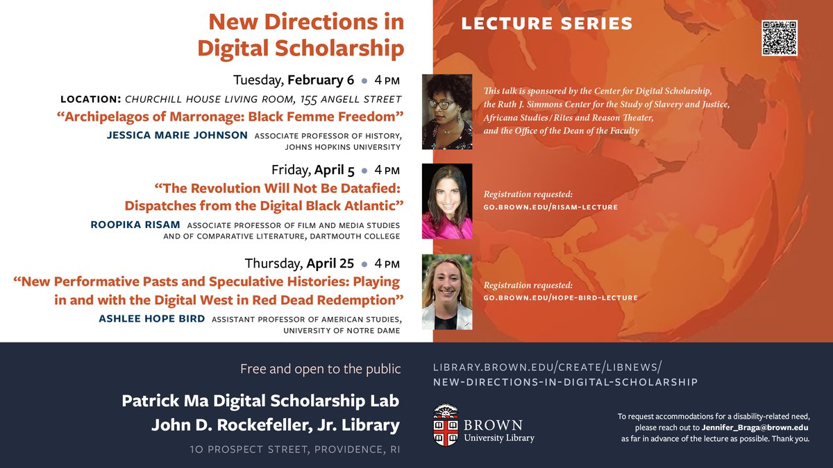 This Friday, April 5th at 4p: @roopikarisam will give a lecture, 'The Revolution Will Not Be Datafied: Dispatches from the Digital Black Atlantic.' Join us in person at @brownlibrary or via Zoom (link in registration page). Free & open to the public: tinyurl.com/57dkdukt