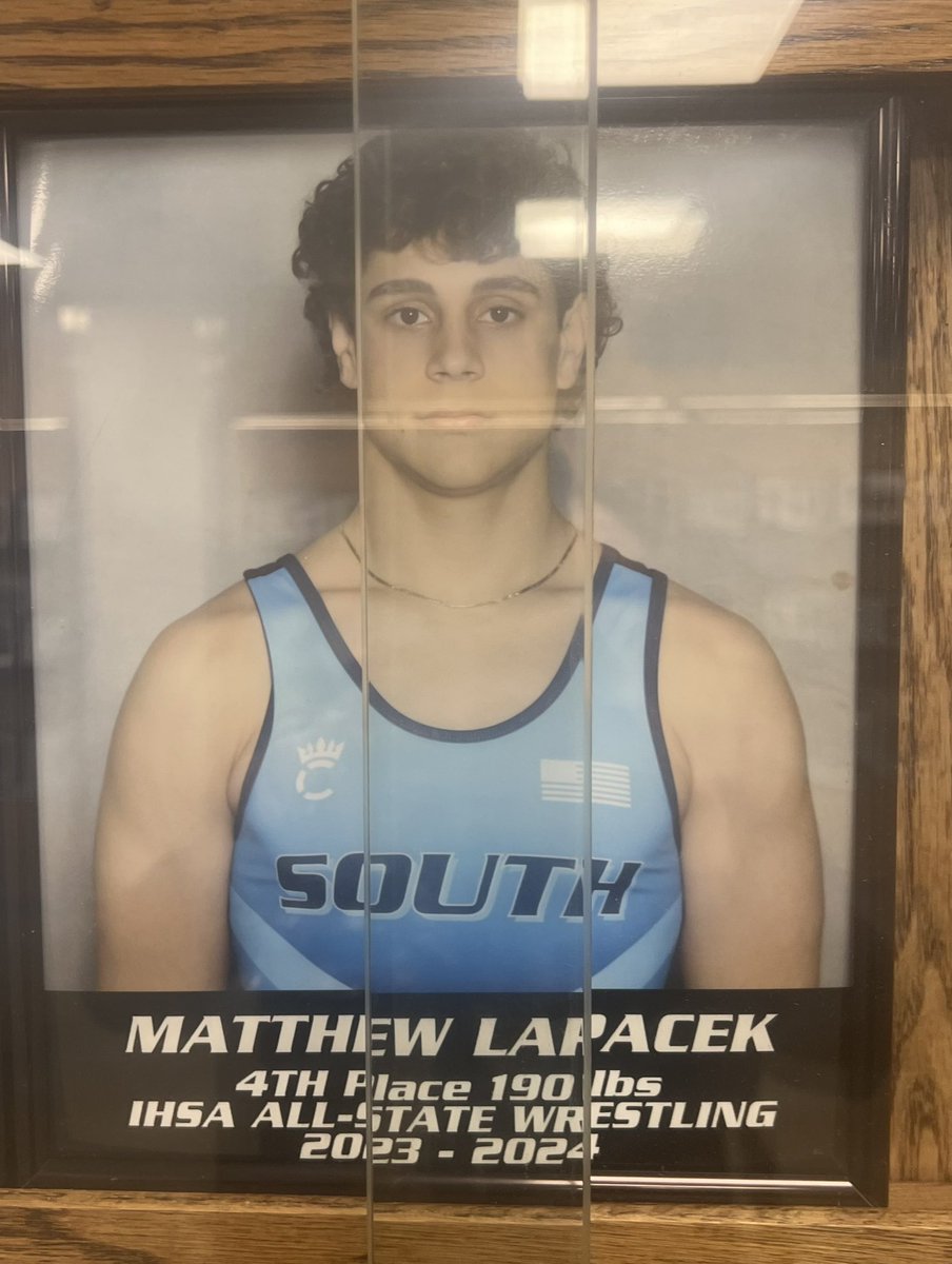 Boom! 💥💥💥 Another Mustang Wrestler added to the ALL-STATE Wall!!! Congrats again to Matty Lapacek on earning 4th place at 190 lbs this season….WHO’S NEXT???? #SOUTHSTRONG