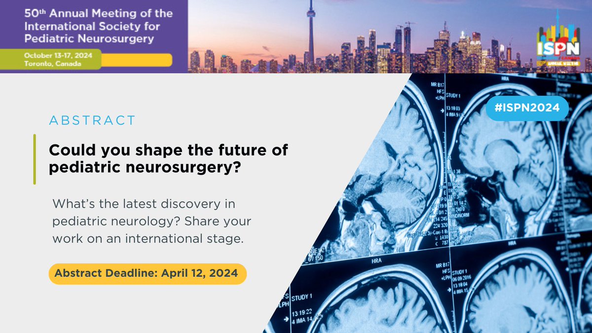 Shape the future of pediatric neurosurgery! Submit your abstract to #ISPN2024 and join us in discovering the latest breakthroughs in the field. Your research could pave the way for transformative advancements in pediatric neurosurgery🧠✨ bit.ly/47wxKuK