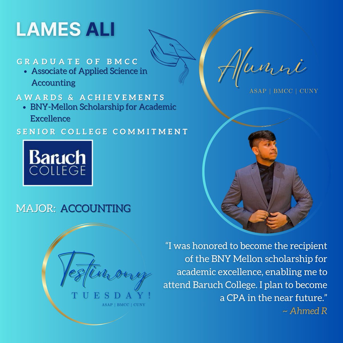 ASAPBMCC's tweet image. It’s Testimony Tuesdaaaaay! Read how the ASAP Success Program at BMCC has benefited another outstanding student – Meet ASAP Alum &amp;amp; BMCC Graduate, Ahmed Ridwan.

Every week, we highlight an outstanding ASAP student.

#TuesdayTestimony #ASAPBMCC #BMCC #CUNY #Testimonial