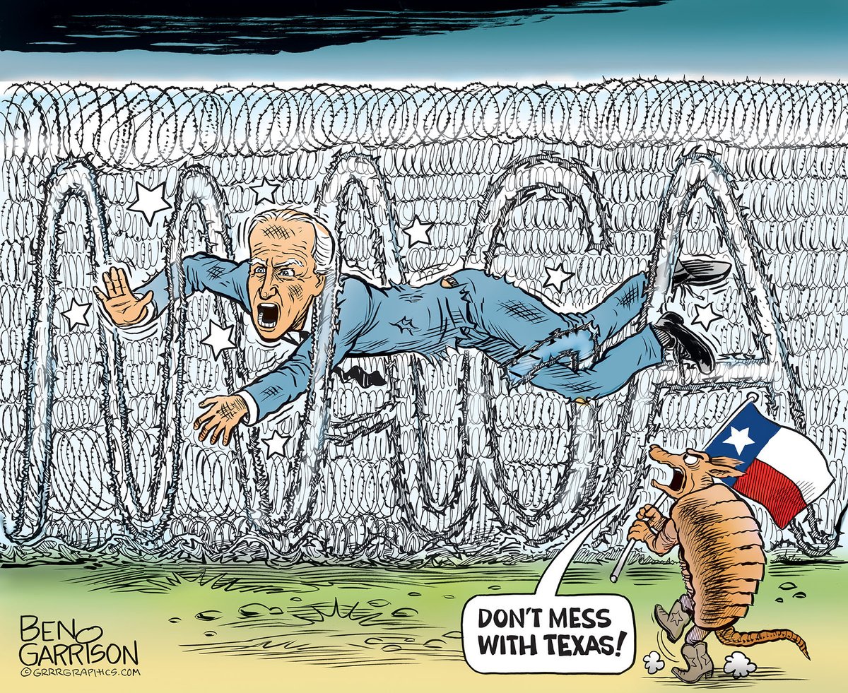 Don't mess with Texas!
Today, the Texas National Guard defied the Biden regime and again took control of the El Paso border, installing concertina wire (razor wire) and a new anti-climb fence.
grrrgraphics.com/texas-border-s…