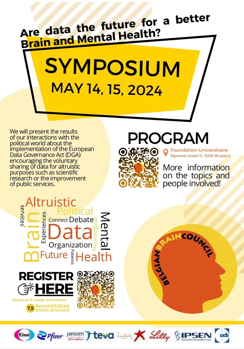 📢On May 14 and 15, 2024, the BBC is organizing a symposium that will officially inaugurate the creation of an Altruistic Data Association. 📑More information on our website: braincouncil.be/symposium ✅Registration: brain-council-symposium.idloom.events/brain-council-…