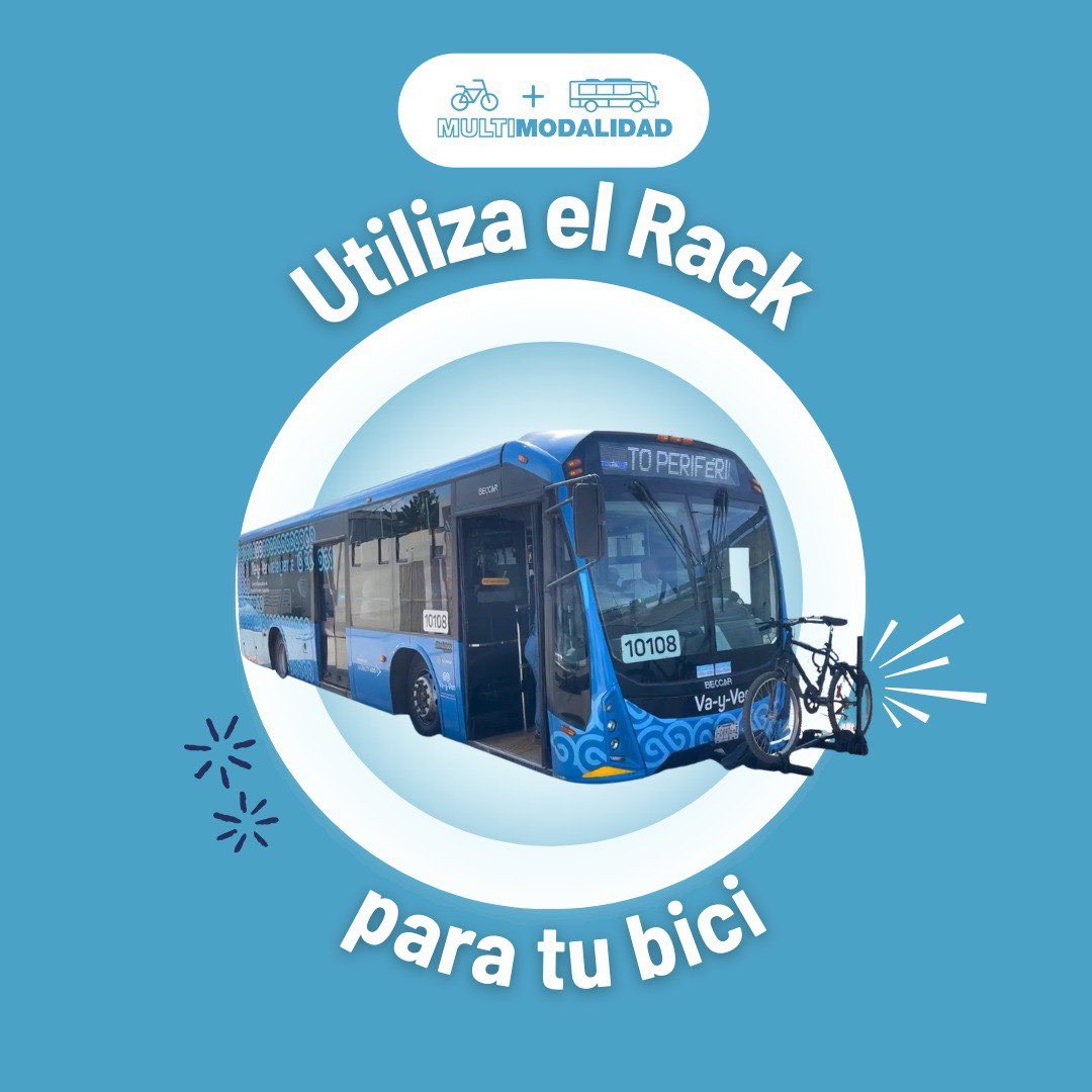 hectorSTirado's tweet photo. ¿Sabías que en las nuevas rutas Va y Ven puedes realizar viajes #multimodales?
Utiliza el rack para poder realizar viajes en transporte público + bici y llega más rápido a tu destino🚍🚲 https://t.co/FhQpWCHqHX