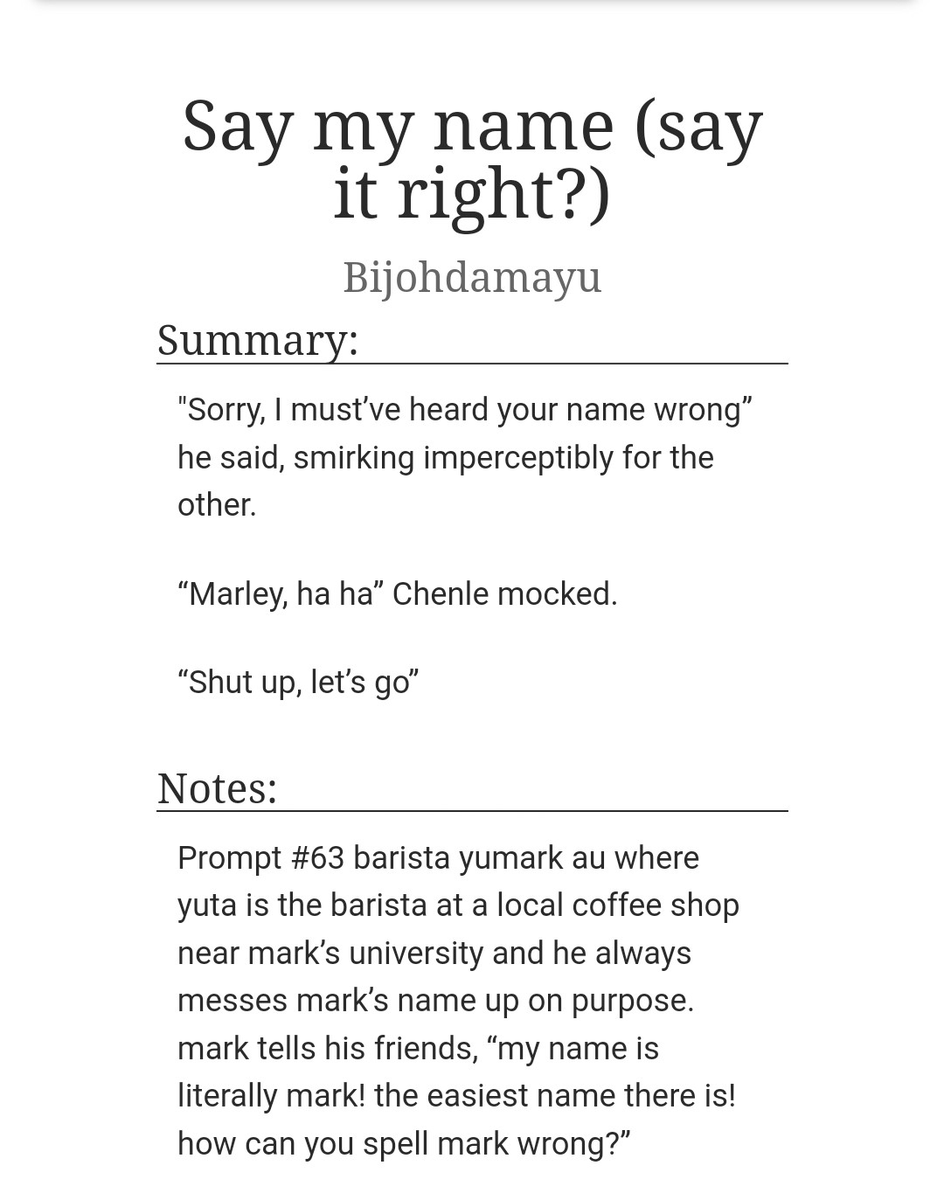 chaoticfeeling9's tweet photo. It's here it's here!! Better late than never! pssst prompter, if you see this, let's be besties :)

- Say my name (say it right?)
- Yumark au (for yumark fest — round 1) 
- 3816 words       
- Rated teen and up audiences

https://t.co/ppGmuuBzX8 https://t.co/pKiYWmTFq3