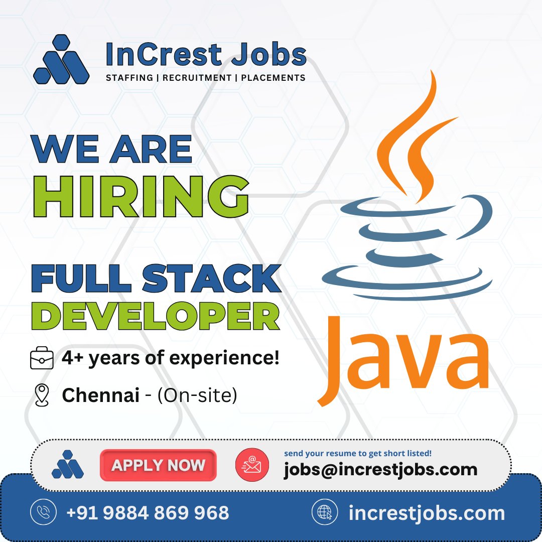 We are hiring a Java Fullstack Developer to shape innovative solutions from end to end. Join our dynamic team, contribute to cutting-edge projects, and be a key player in our tech journey. send your resume to jobs@increstjobs.com #InCresting #InCrestJobs #JavaFullstackDevelope
