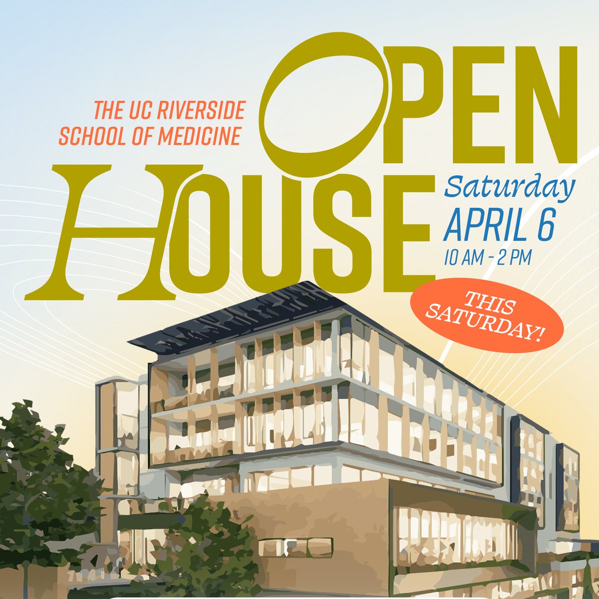 This Saturday, April 6, the @UCRiverside SOM will host our annual Open House from 10 am to 2 pm. We'd love to have you join us! Free admission and complementary parking. More information, including the schedule of events and a link to RSVP, is here: medschool.ucr.edu/openhouse