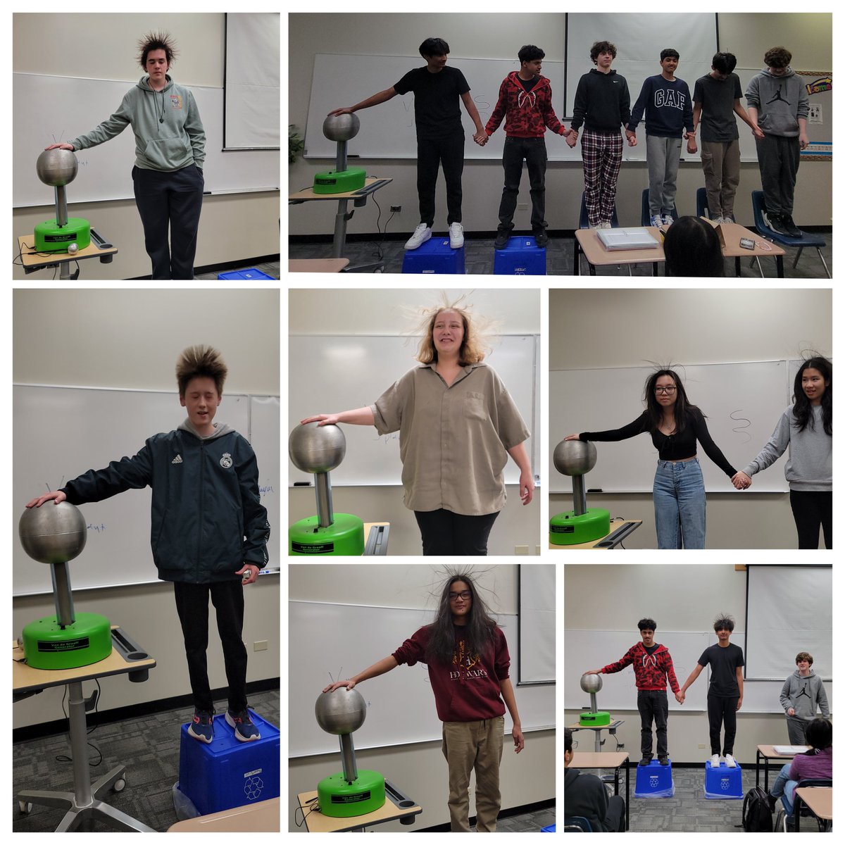 SheevaKlassen's tweet photo. Grade 9 Science students had so much fun exploring electricity with a Van de Graaff generator @dciLRSD! #STEMeducation @louis_riel_sd https://t.co/RhCBqElhq7