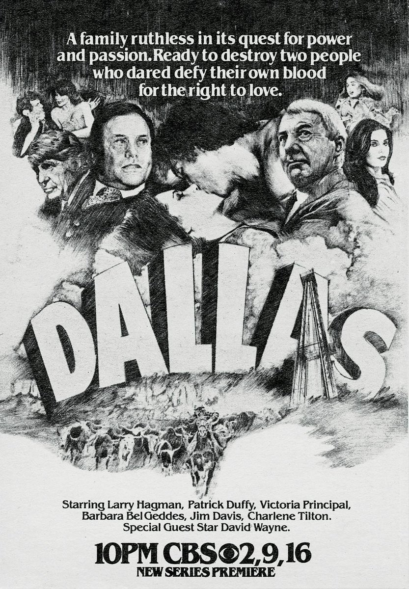 #OTD 1978: The soap opera #Dallas debuted as a five-part miniseries on @CBS television. The program was hugely popular and became a series, running until 1991. texasmonthly.com/the-culture/da… #HollywoodHistory