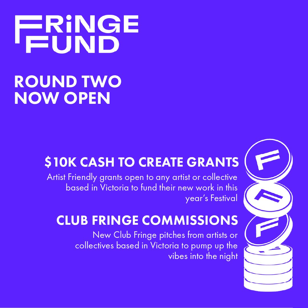 Fringe Fund round two grants are now open! We want to hear how our funds and your ideas are meant to be together! Let us pay you for your bold, ambitious and exciting creations. More information on our website: melbournefringe.com.au/fringe-sector-…