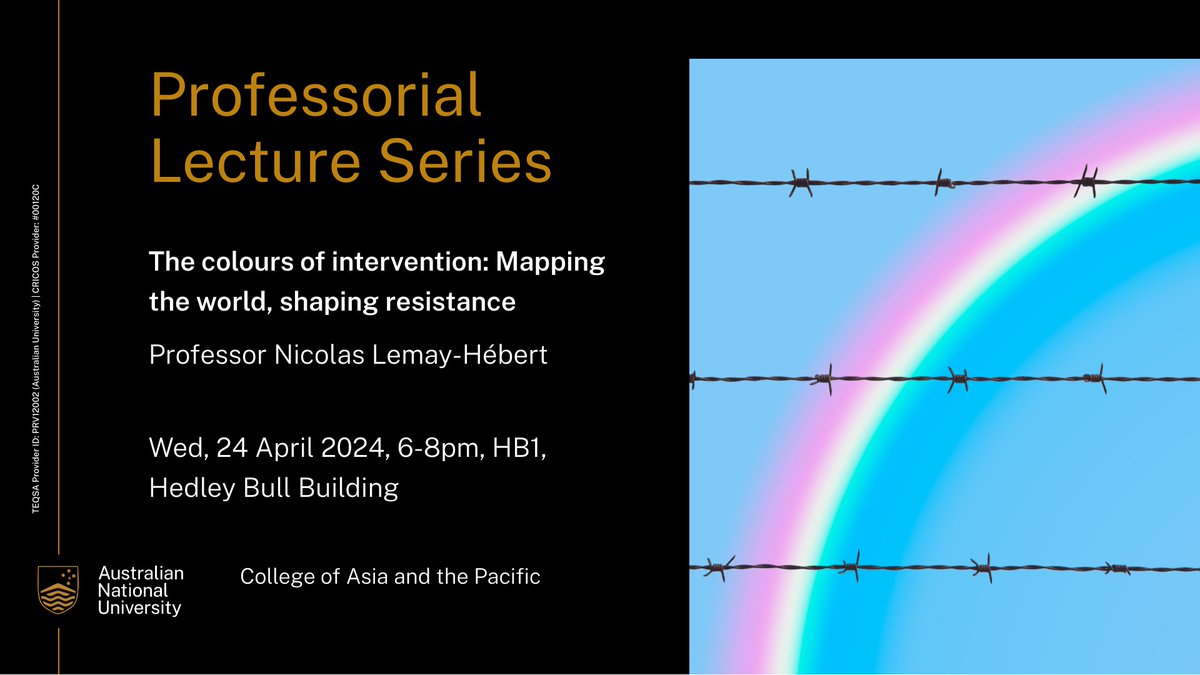 🗓️ Check out the next instalment of our CAP Professorial Lecture Series. Professor Nicolas Lemay-Hebert, from @ANUBellSchool, will present his ‘colourful’ research on the mapping of security risk assessment as a global practice. 📋 Register here: quicklink.anu.edu.au/2h1e