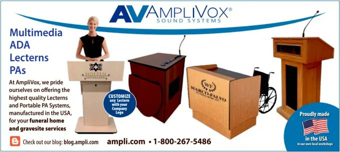 Flashback to last April when our Multimedia ADA Lecterns and PAs were featured in Funeral Home &amp; Cemetery News, a leading publication for professionals in the funeral and cemetery industry. blog.ampli.com/2023/04/find-u…