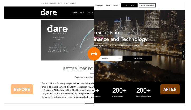 WeAreRefari's tweet photo. 🚀 Transforming Dare Recruitment's website from Gaia to Aphrodite showcases our customization magic! 🎨 From traditional to tech-savvy, we tailor every template to fit your brand perfectly. Dive into the journey and imagine the possibilities for your site! #Refari #WebsiteDesign https://t.co/sAvNXjRAeP
