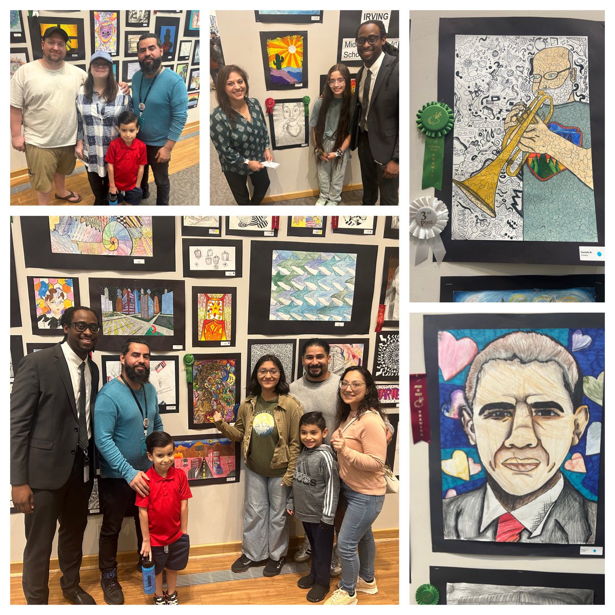 Impressive showing at the IISD Art show by our @netzeroJMS students. They finished 1st, 2nd, & 3rd in their respective fields 🎨🦅💚💙