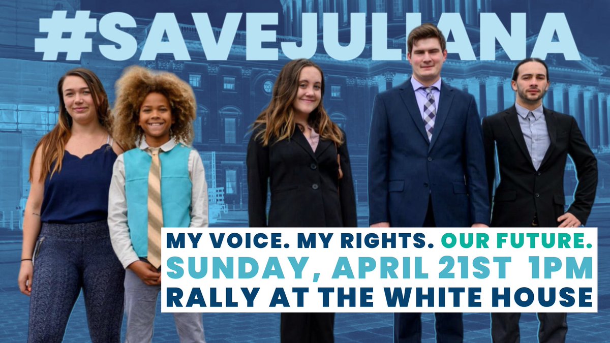 This Earth Day weekend, we’re taking the fight to #SaveJuliana to the White House on 4/21 and we need you to RALLY with us! Join us on the White House Steps as we tell @POTUS: we have the right to be heard. RSVP: zurl.co/xNaz