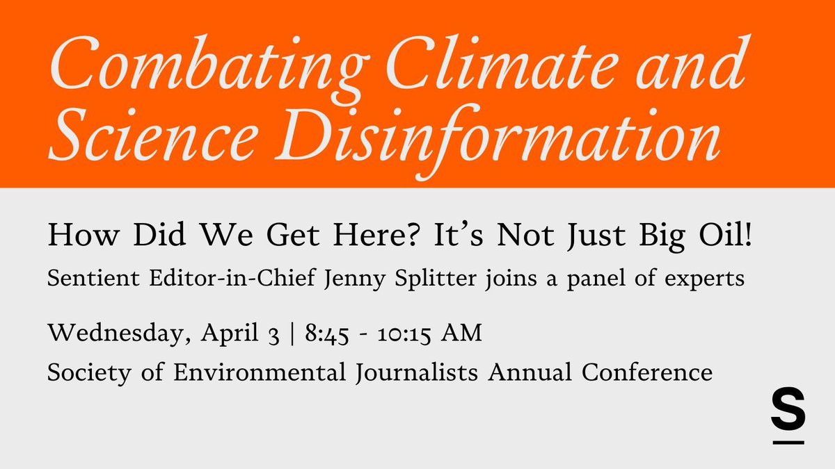 It’s not just Big Oil, and the climate disinformation crisis we’re dealing with today doesn’t begin or end with climate science denial, either. Sentient's Editor-in-Chief @jennysplitter joins a panel of experts tomorrow at #SEJ2024 to set the context. conference.sej.org/agenda/