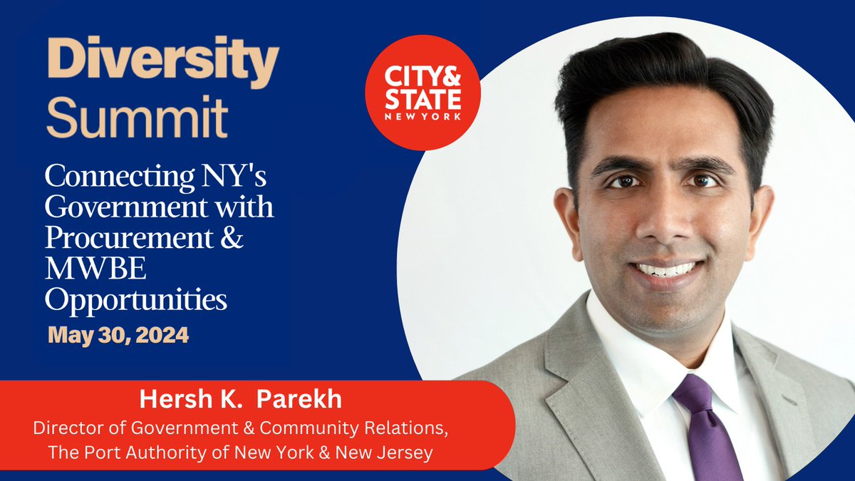 CSNY_Events's tweet photo. On May 30th, join us for a panel on New York’s biggest projects featuring @PANYNJ's Hersh K. Parekh at the #DiversitySummit! Check out the full agenda &amp; register here: https://t.co/iVJUrL9OvZ https://t.co/rTxa5OvQrQ