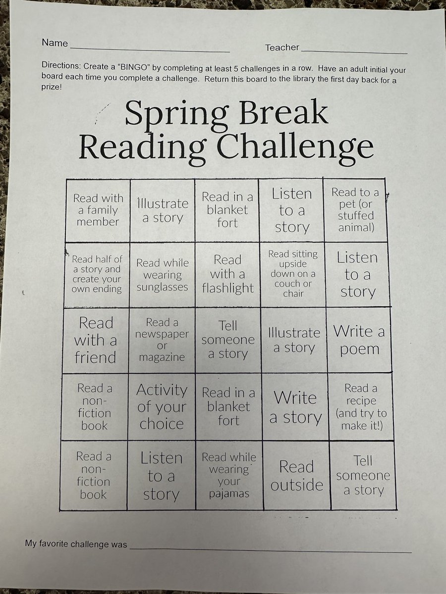 SCE_DragonsRead's tweet photo. Tomorrow is the day! We canโt wait to hand out prizes!! Donโt forget to turn this in to your teacher or swing it by the library.
#scesoars #libraryleaders #bestdayever #springbreakchallenge https://t.co/0f1kFHv8xq