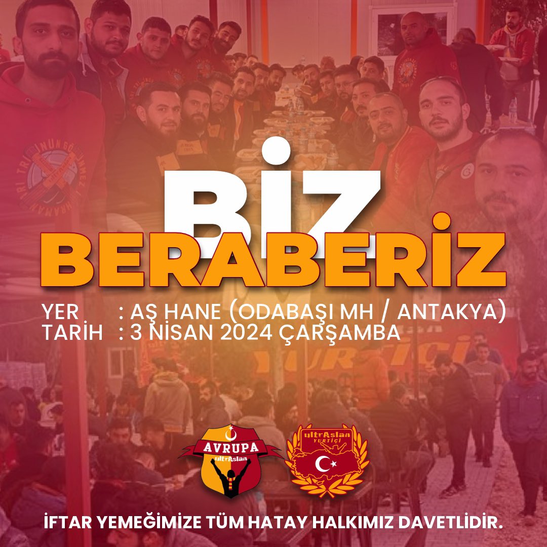 Hatay vereceğimiz iftarlarımıza tüm halkımız davetlidir. #BizBeraberiz #uAAVRUPA #uAYurtiçi