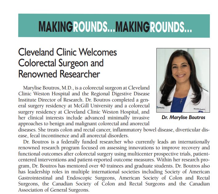 Thrilled to have recruited our @CleveClinicFL #colorectalsurgery alumnus @BoutrosMarylise back from 🇨🇦 southfloridahospitalnews.com/wp-content/upl… @ASCRS_1 @SAGES_Updates @CAGS_ACCG @AmCollSurgeons @SoFloACS