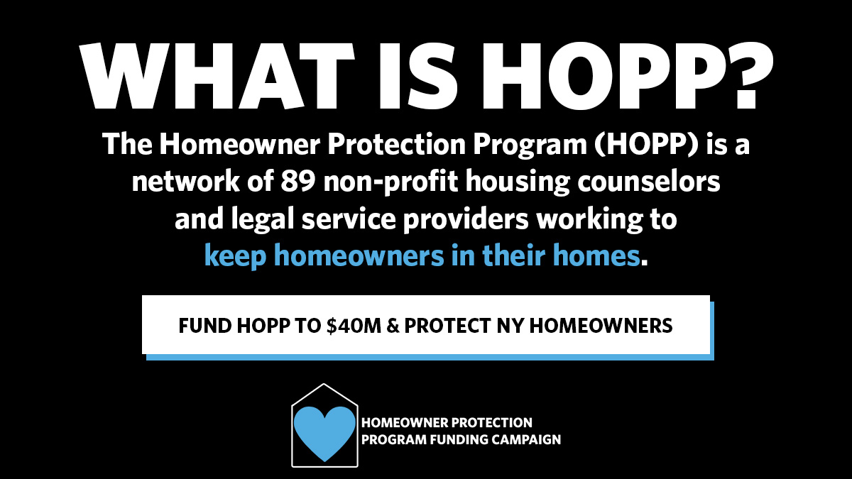 LegalServicesLI's tweet photo. The Homeowner Protection Program (HOPP) is the only source of dedicated funding for foreclosure prevention in NYS, helping thousands of New Yorkers maintain homeownership.

This legislative session our leaders must #fundHOPP in the final budget to protect NYS homeowners! https://t.co/sVbXoHe1vy