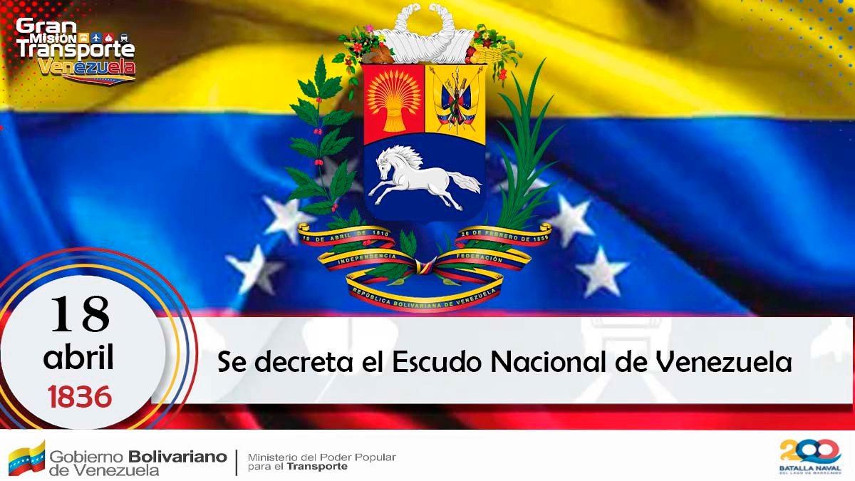 #Efemérides | #18Abr Es decretado el Escudo Nacional de Venezuela como símbolo patrio del país, en sustitución al que identificaba a la Gran Colombia, siendo nombrado oficialmente como Escudo de Armas de la República Bolivariana de Venezuela.